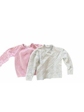 Star & Lily Girls Knit Sweaters Size M 10/12 Pink & White Diamond Pattern Set